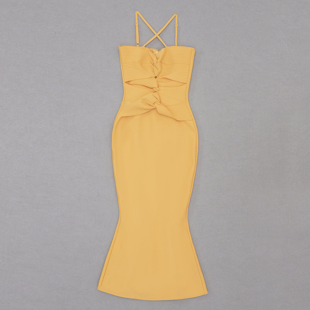 Halter Cut Out Detail Fluted Midi Dress HV8718