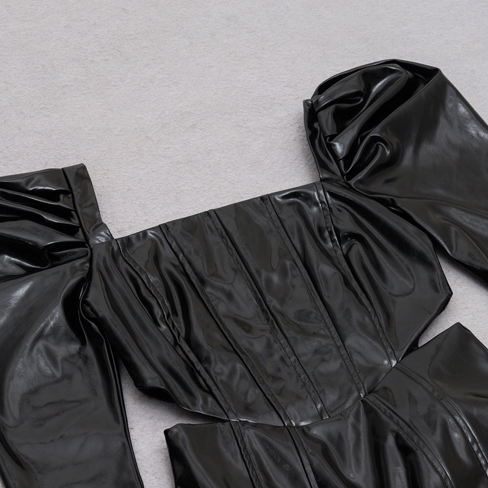 Puff Long Sleeve Faux Leather Dress HV9068