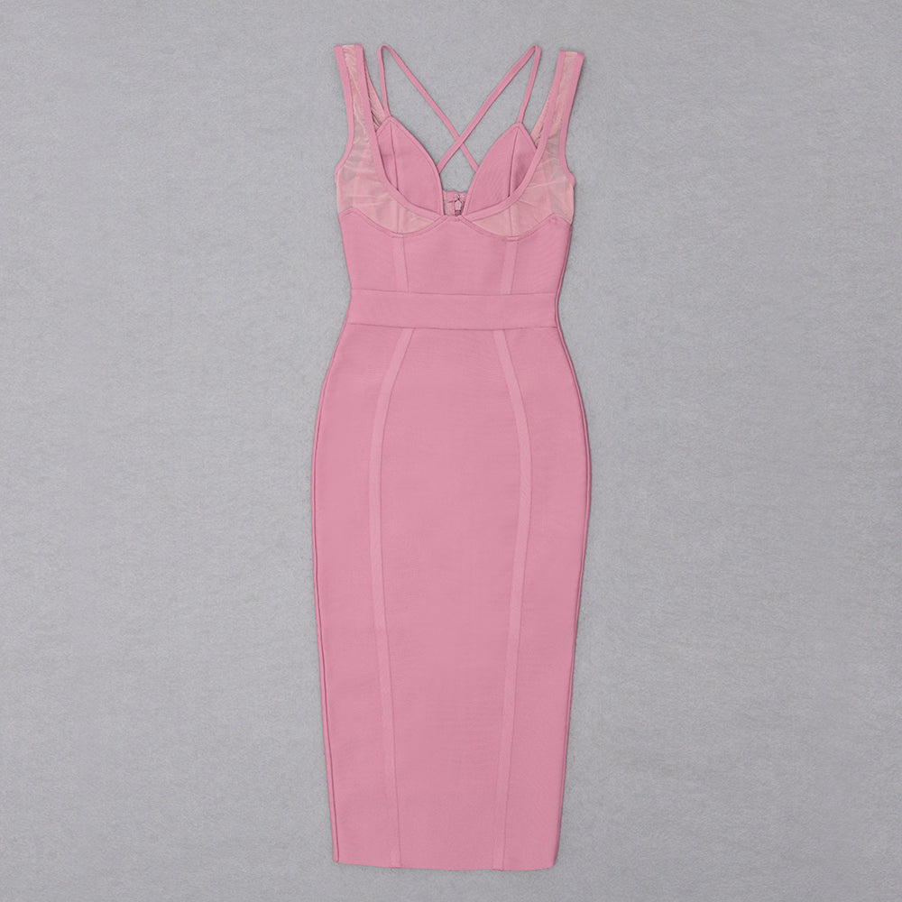 Mesh Bustier Structured Midi Dress HV8632