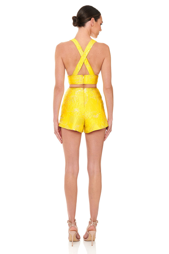 Sparkly Crop Top Shorts Set Yellow HV8488