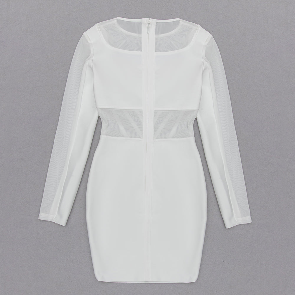 Long Sleeve Mesh Insert Dress HV8959