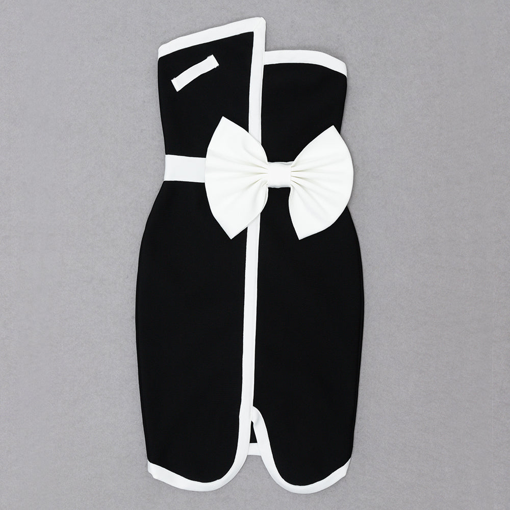 Strapless Bow Detail Dress Black White HV8654