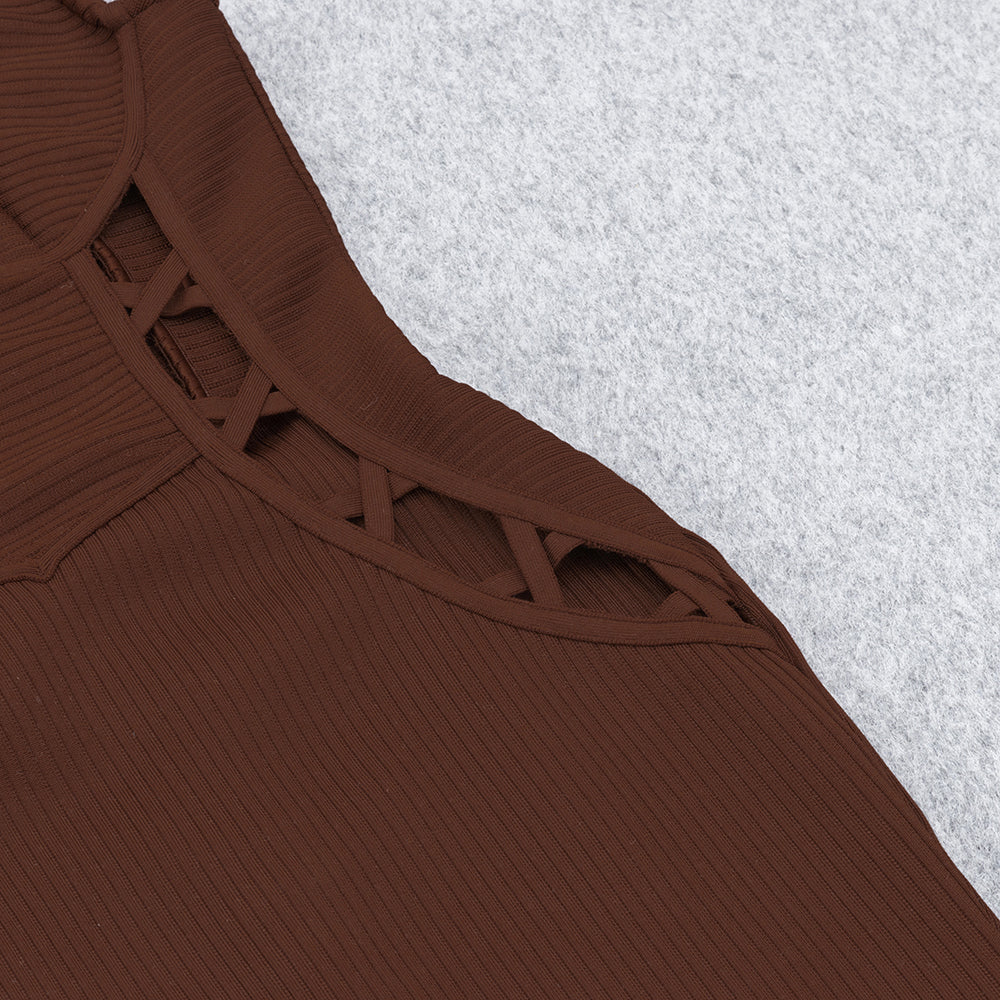 Bustier Cut Out Ribbed Midi Dress HV8808