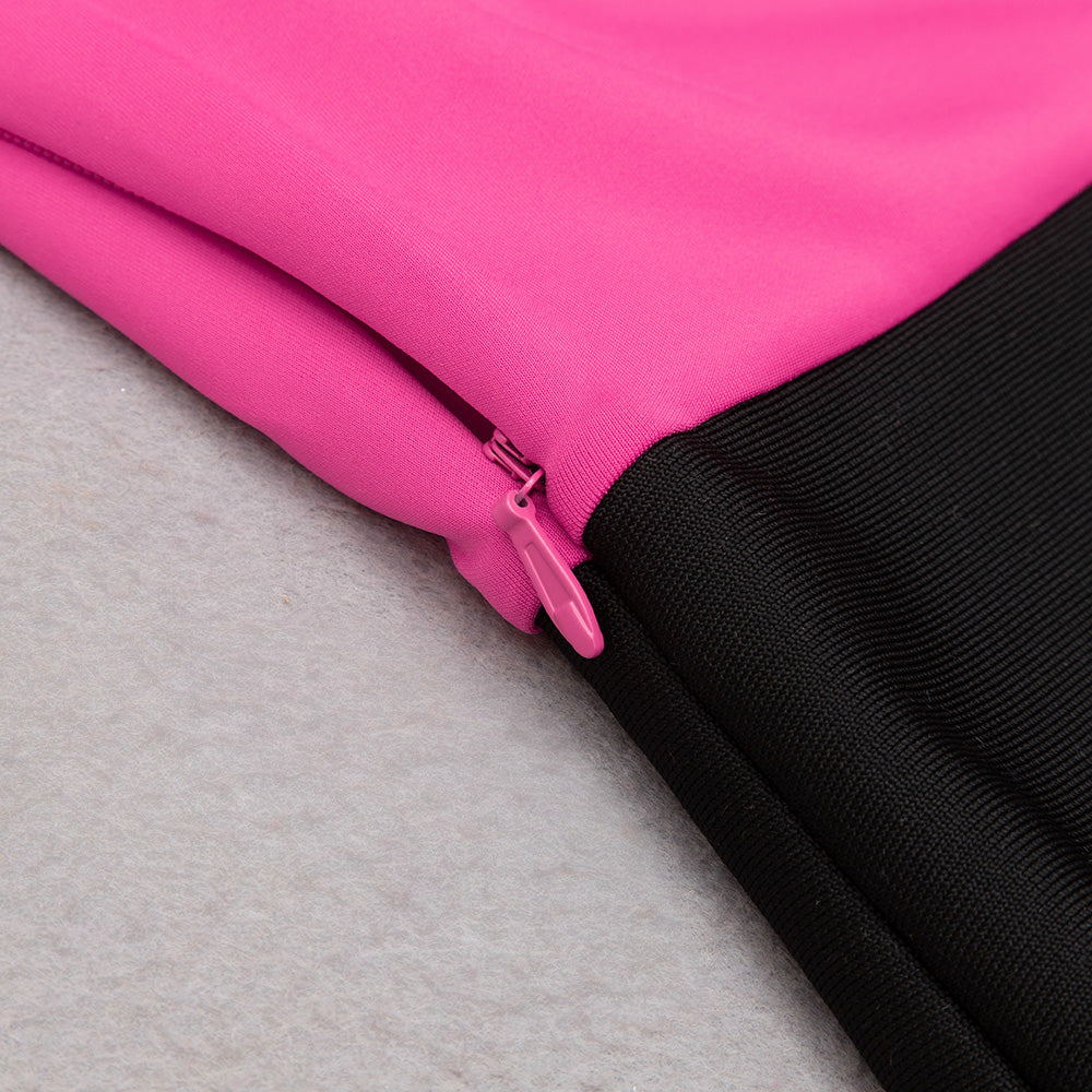 One Sleeve Midi Dress Hot Pink V8983