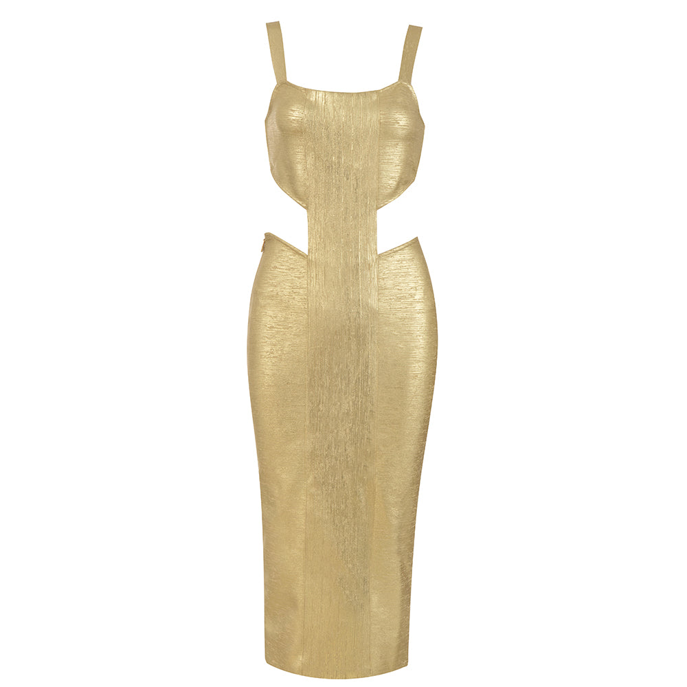 Woodgrain Foil Print Midi Dress HV8429