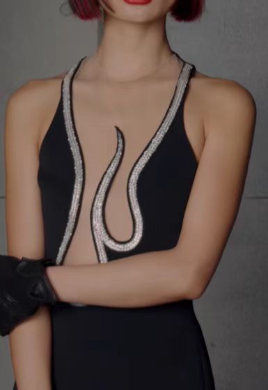 Rhinestone Trim Mesh Dress HV8793