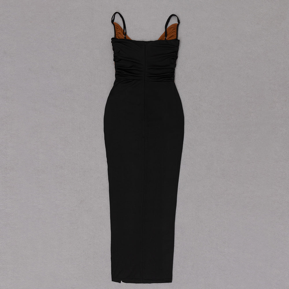 Draped Midi Dress Brown Black HV8477