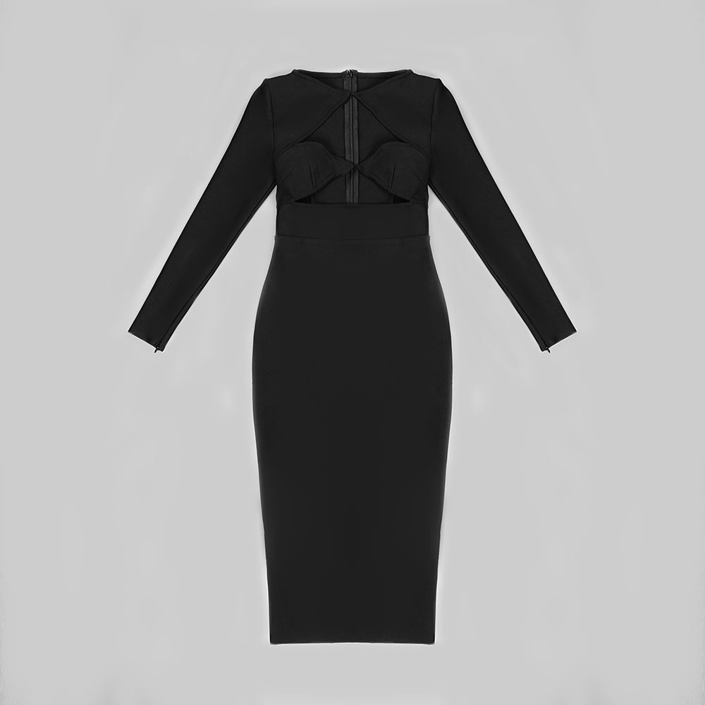 Long Sleeve Bustier Midi Dress HV8903