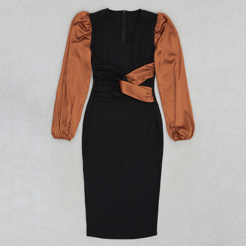 Puff Long Sleeve Midi Dress