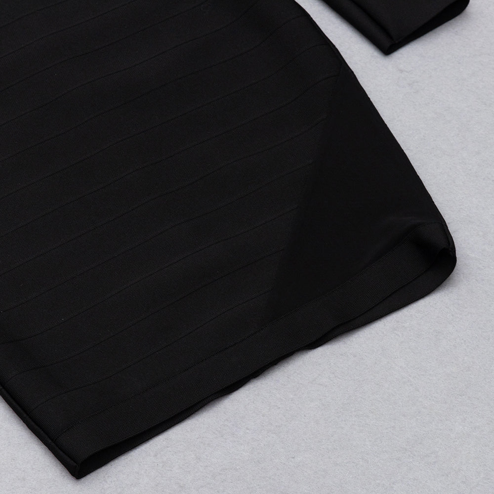 One Sleeve Mesh Insert Dress Black V9011