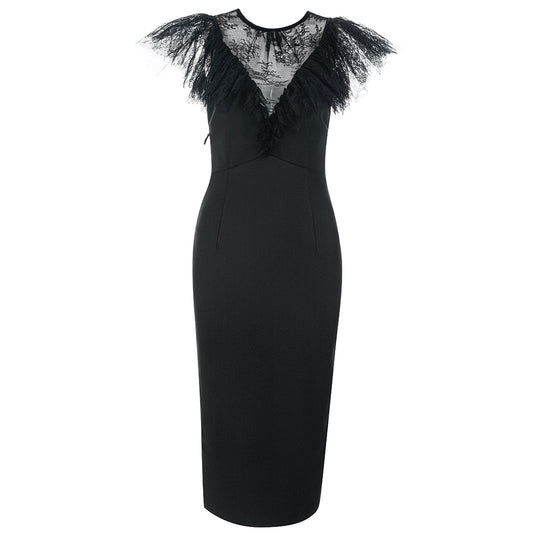 Lace Ruffle Midi Dress HV8784