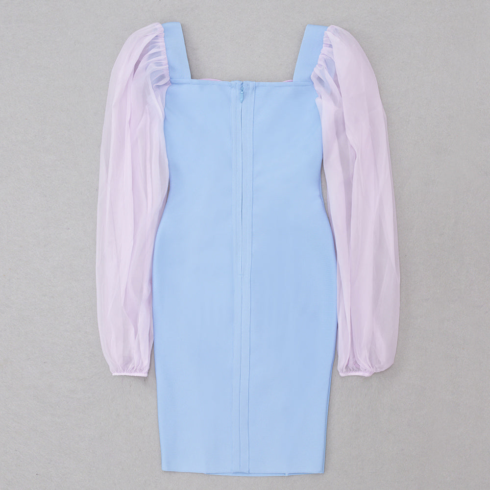 Puff Long Sleeve Bustier Dress Blue Purple V8048B