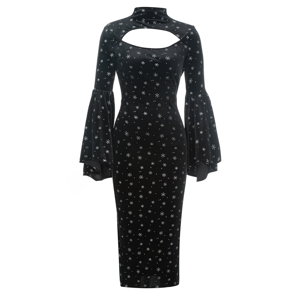 Angel Sleeve Midi Velvet Dress HV8956