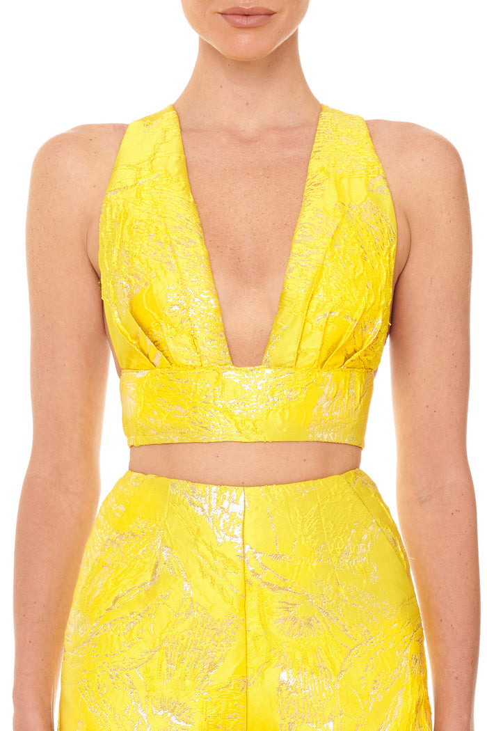 Sparkly Crop Top Shorts Set Yellow HV8488