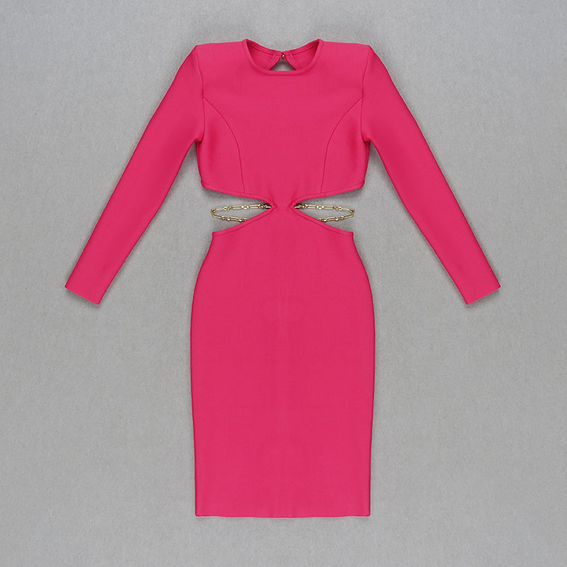 Long Sleeve Backless Chain Midi Dress HV7850