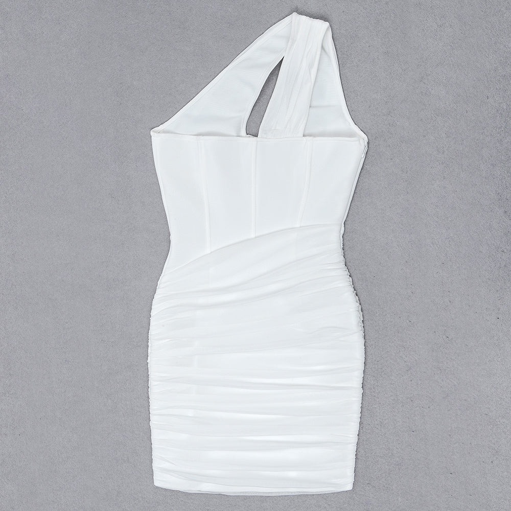One Shoulder Draped Corset Dress White HV7705