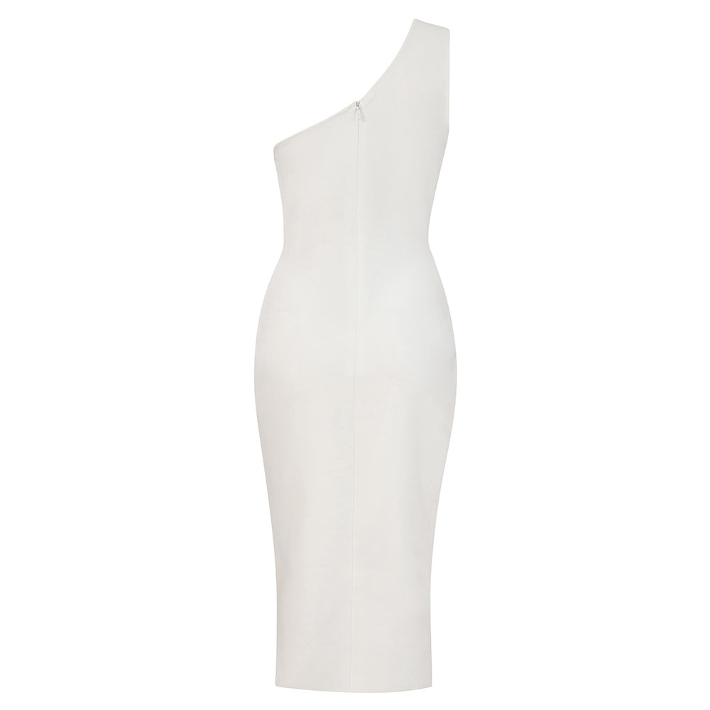 One Shoulder Chain Detail Draped Midi Dress HV8451