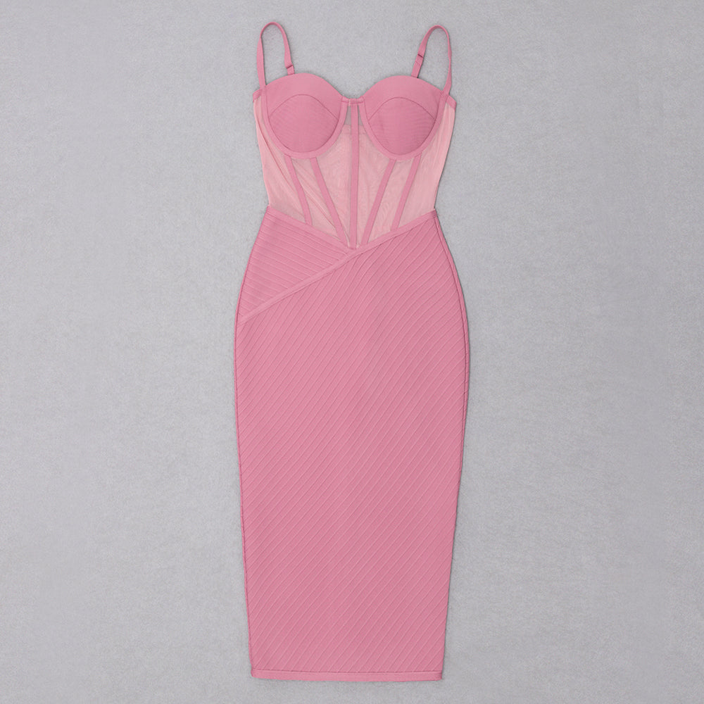 Corset Ribbed Midi Dress Pink HV8584