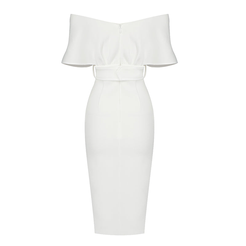 Off The Shoulder Belt Midi Dress HV7760