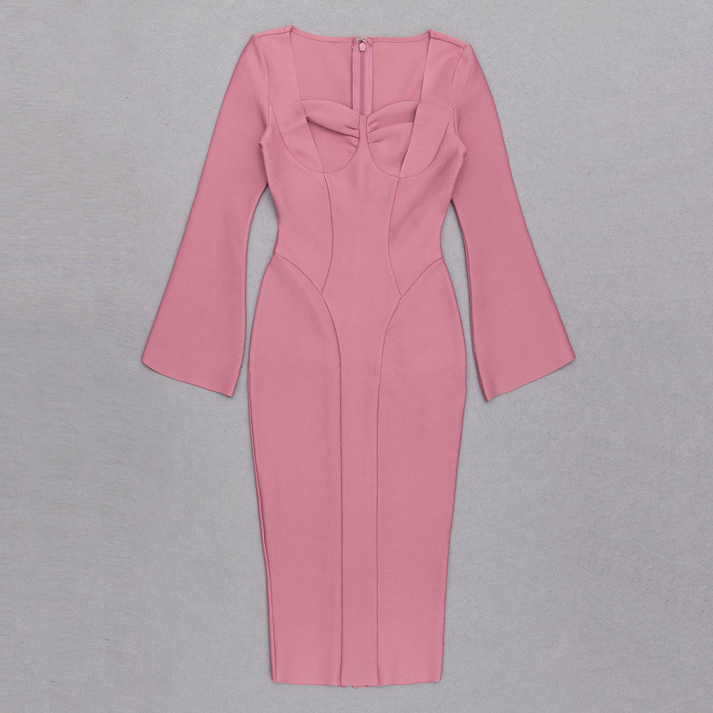 Long Sleeve Bustier Structured Midi Dress HV8970