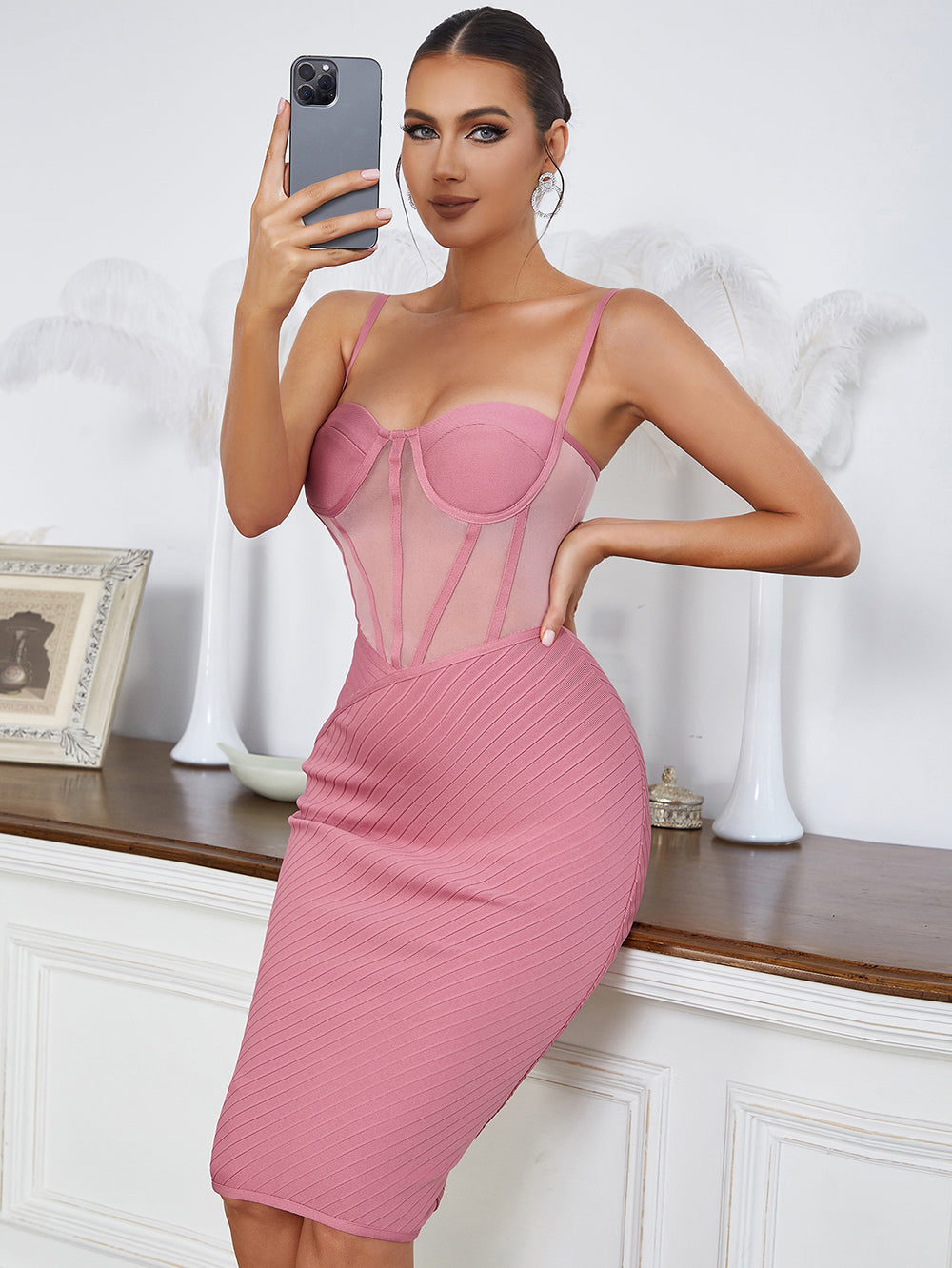 Corset Ribbed Midi Dress Pink HV8584