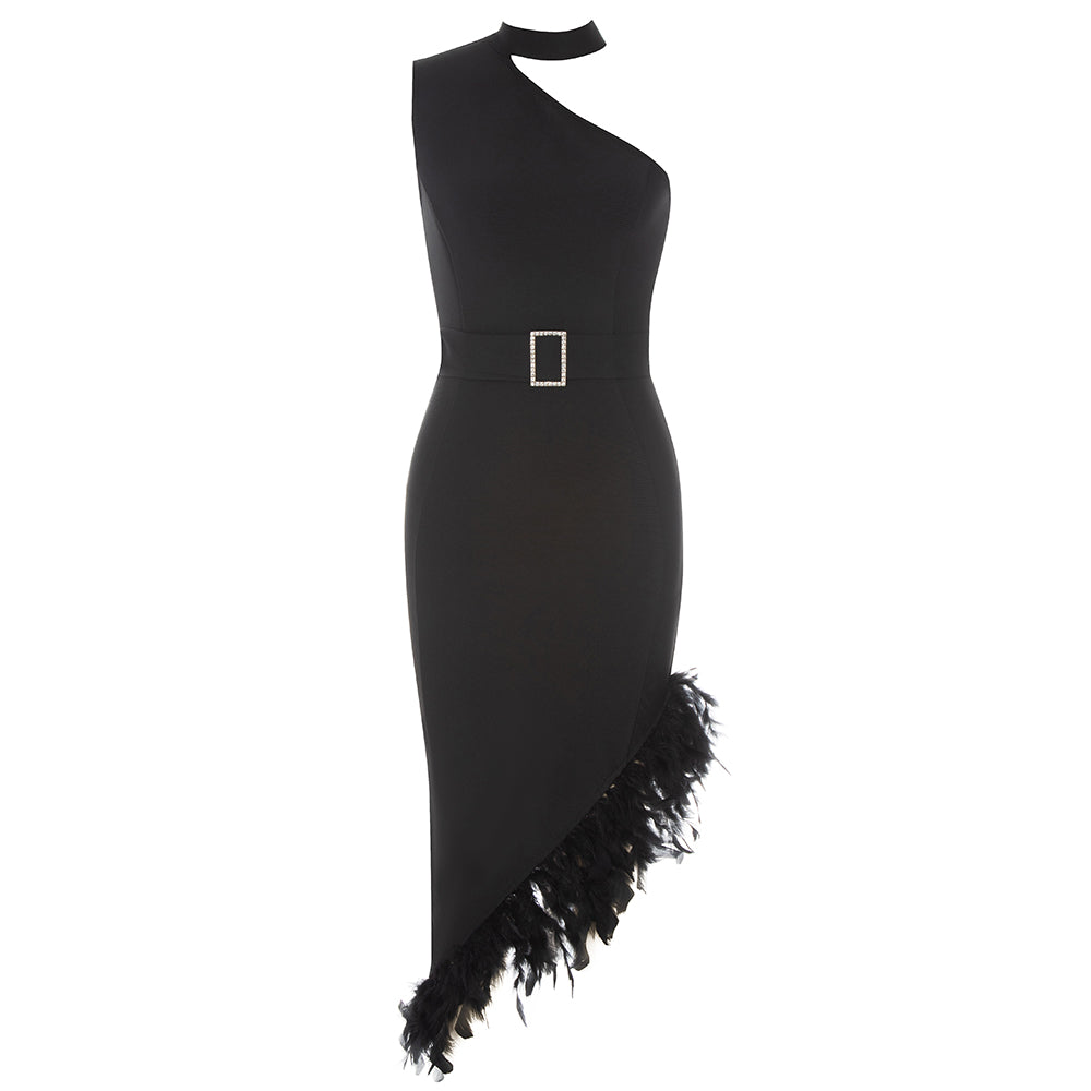 Choker Feather Belt Midi Dress HV8883