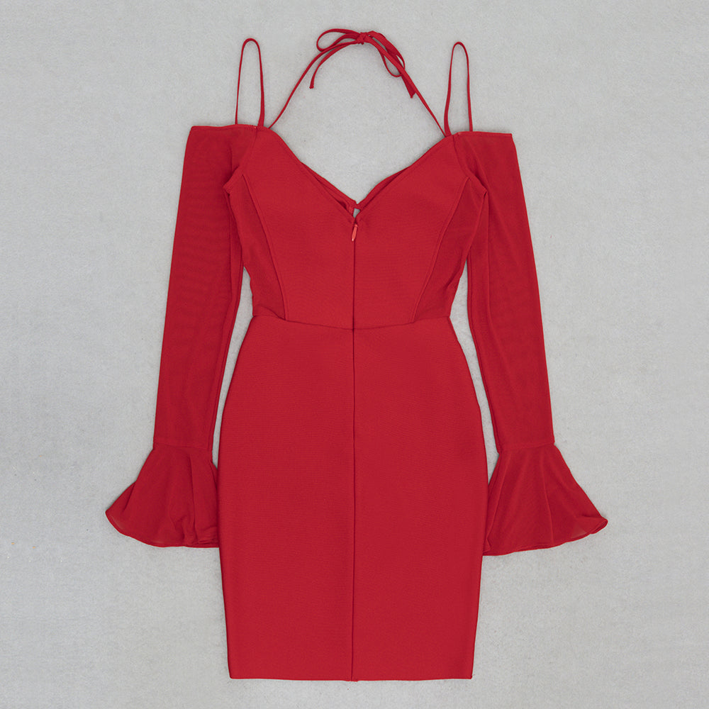 Long Sleeve Feather Draped Two Piece Dress