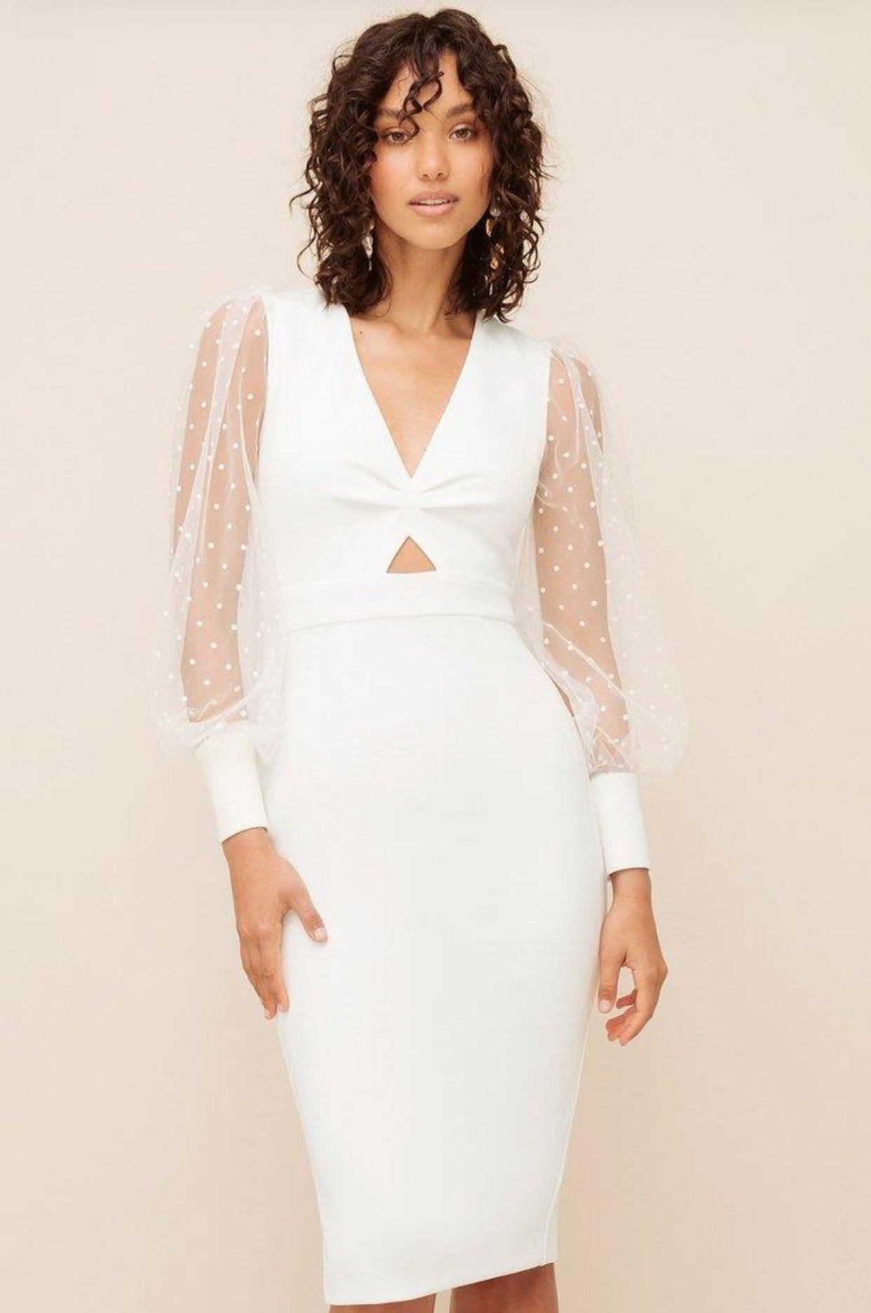 Puff Long Sleeve Midi Dress V8445