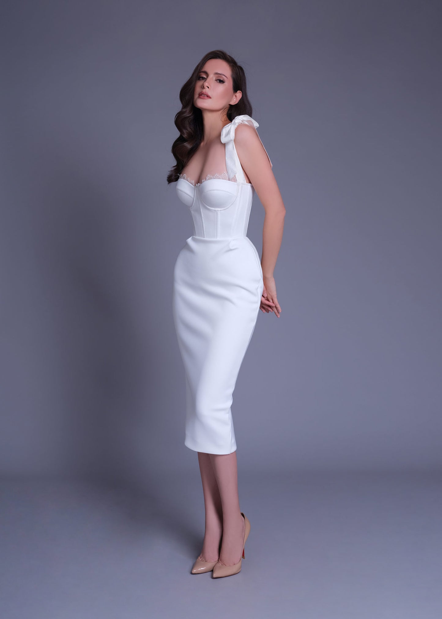 Tie Detail Lace Bustier Midi Dress HV7759