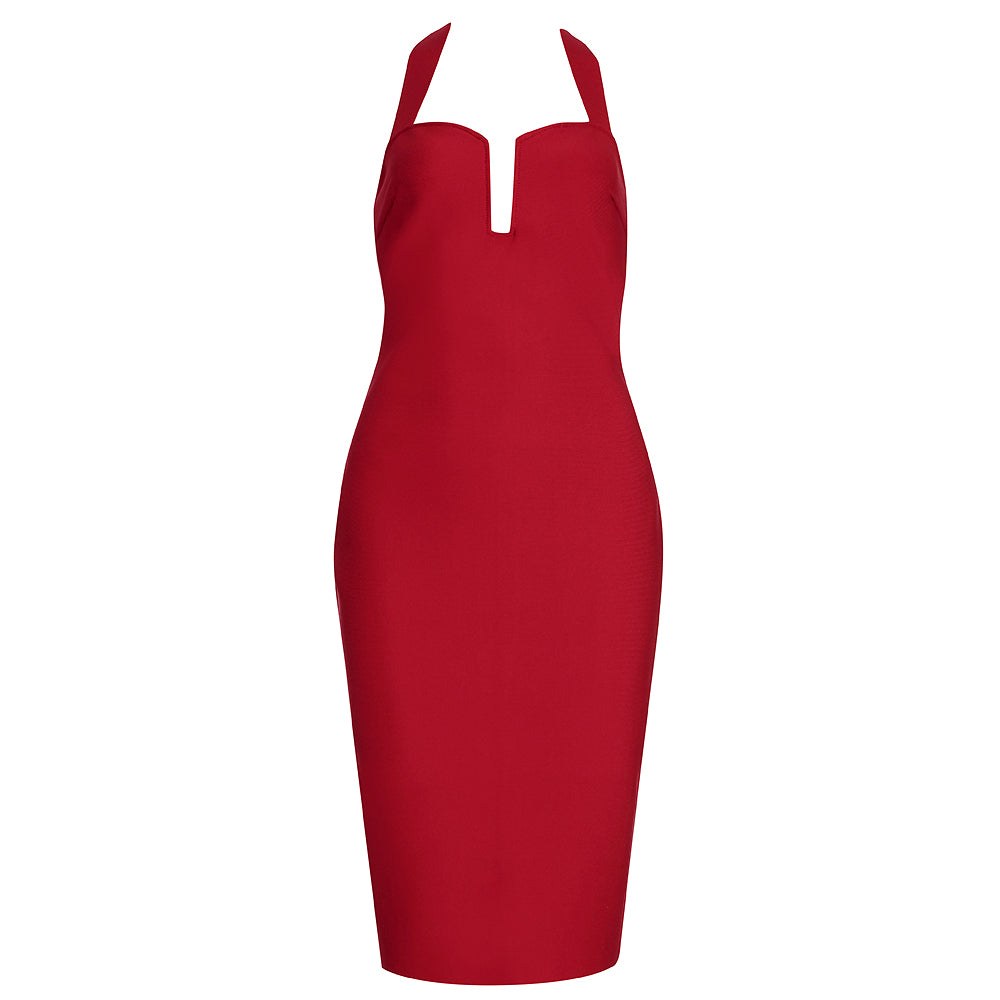 Halter Ribbed Bustier Midi Dress HV7906