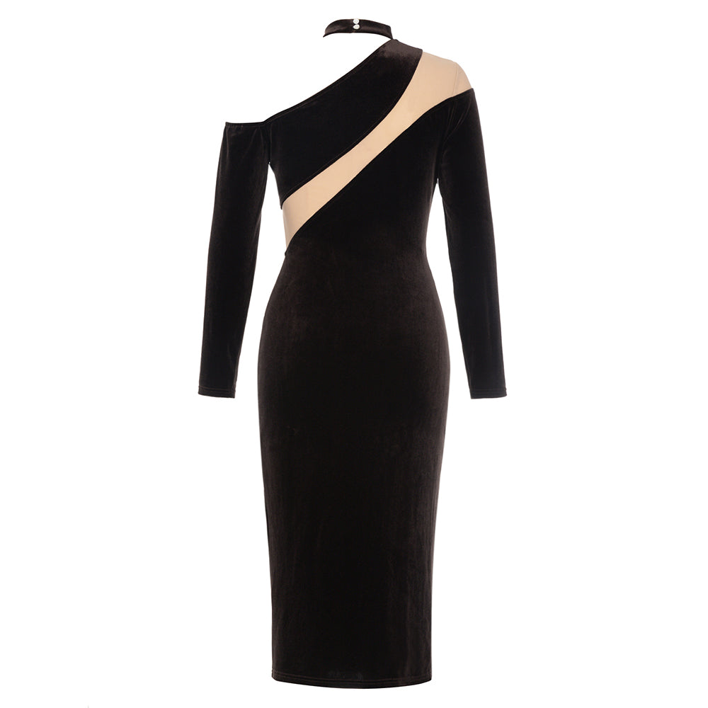 Choker Long Sleeve Mesh Midi Velvet V8888