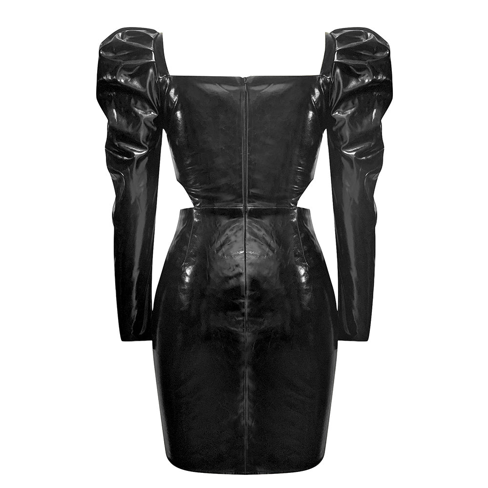 Puff Long Sleeve Faux Leather Dress HV9068