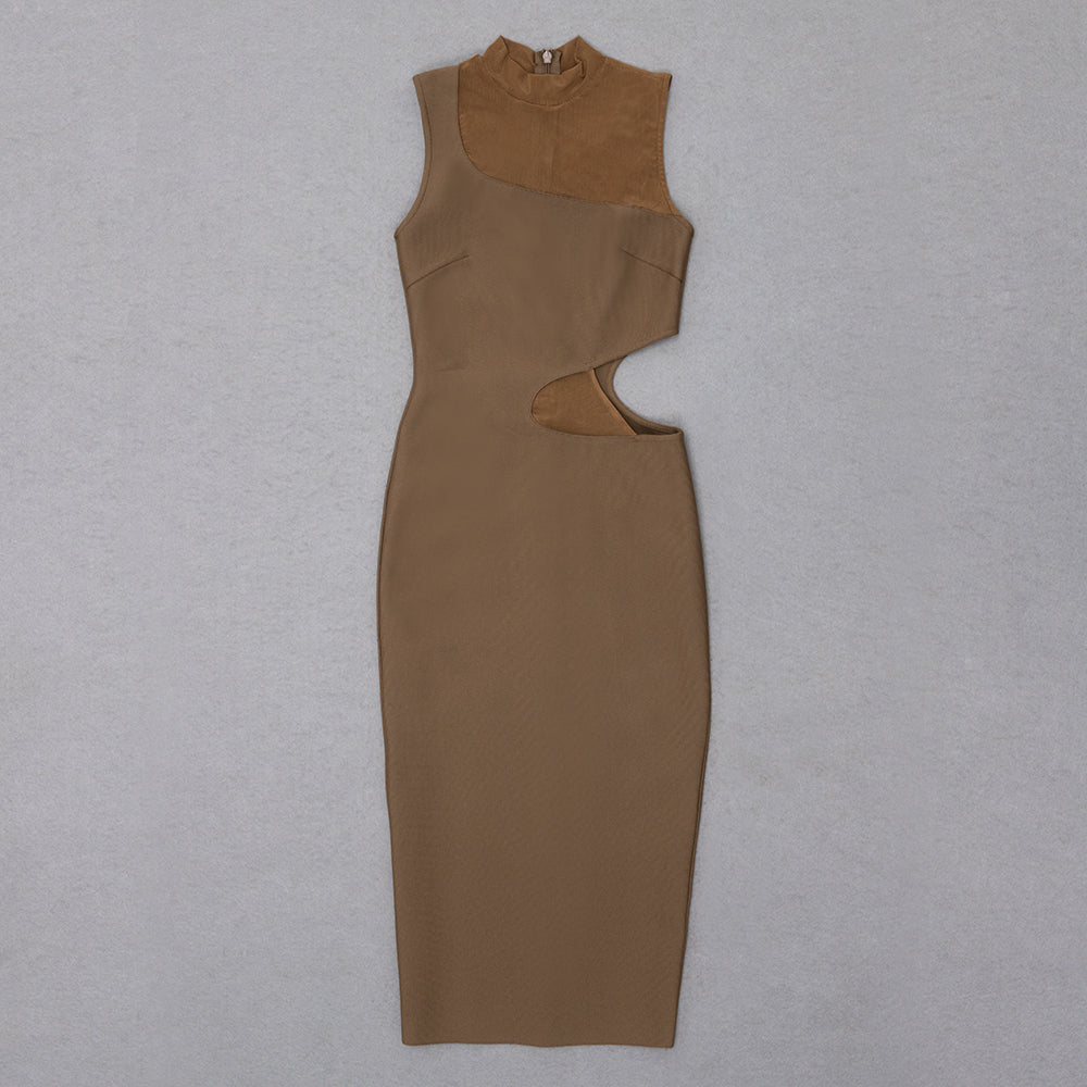 Mesh Insert Midi Dress Brown HV8566