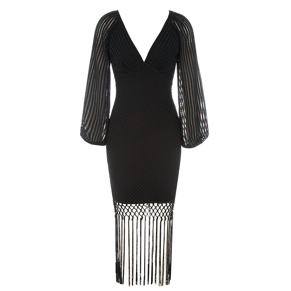 Long Puff Sleeve Crochet Tassel HV8961