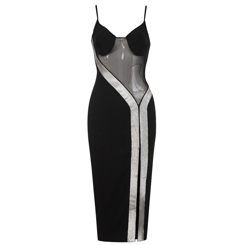 Bustier Mesh Midi Dress Black White HV8448