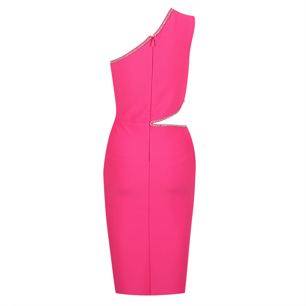 One Shoulder Rhinestone Trim Dress