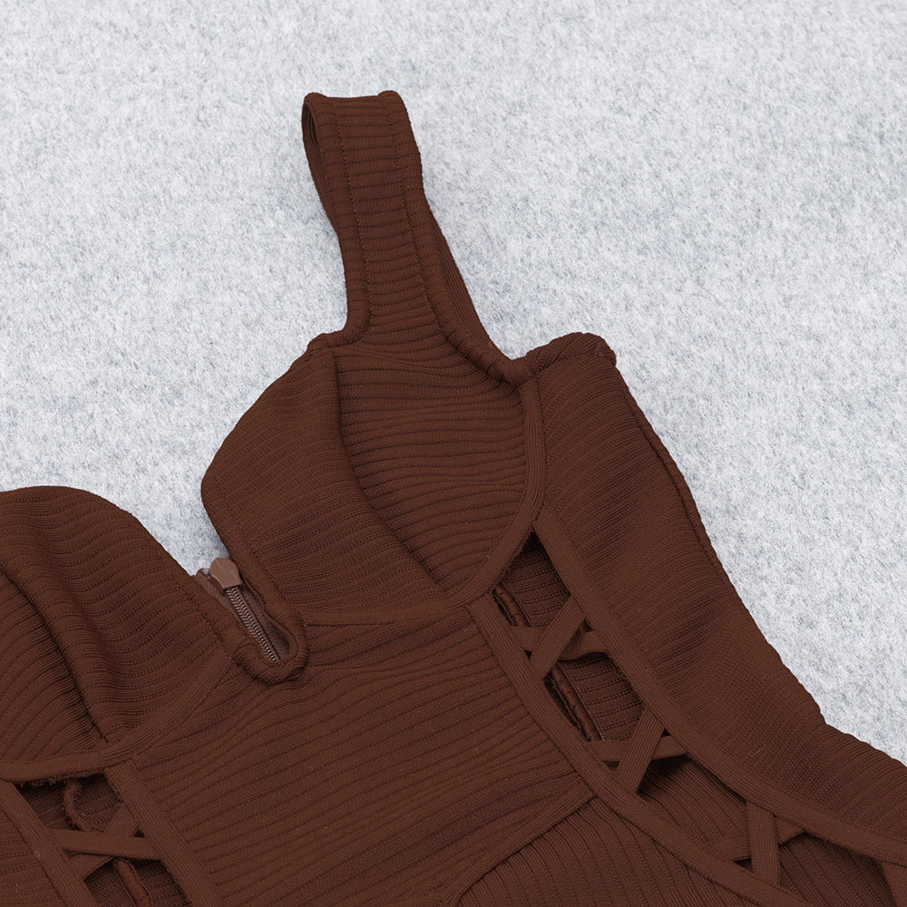 Bustier Cut Out Ribbed Midi Dress HV8808