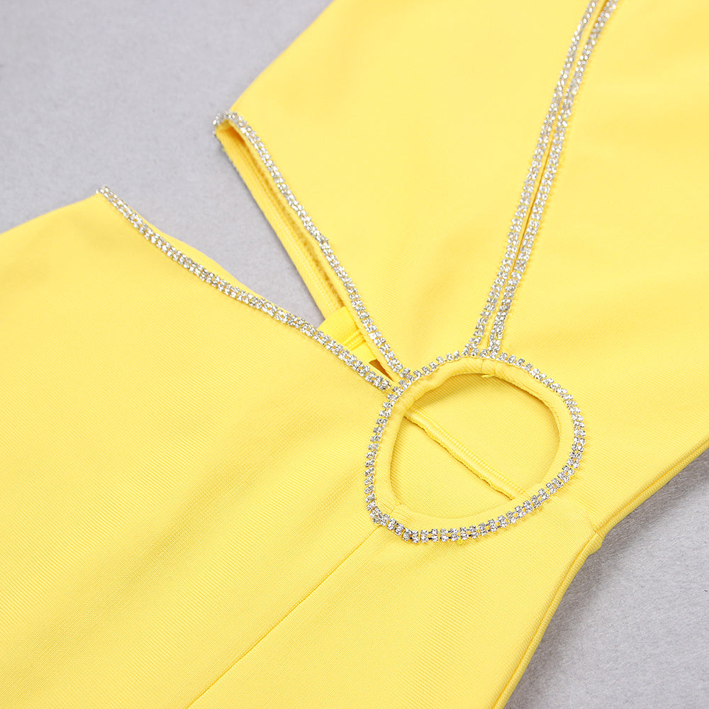 One Shoulder Rhinestone Trim Dress