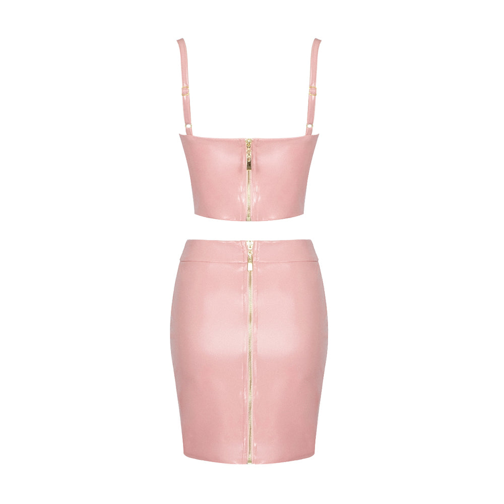 Bustier Detail Two Piece Faux Leather Dress HV8511