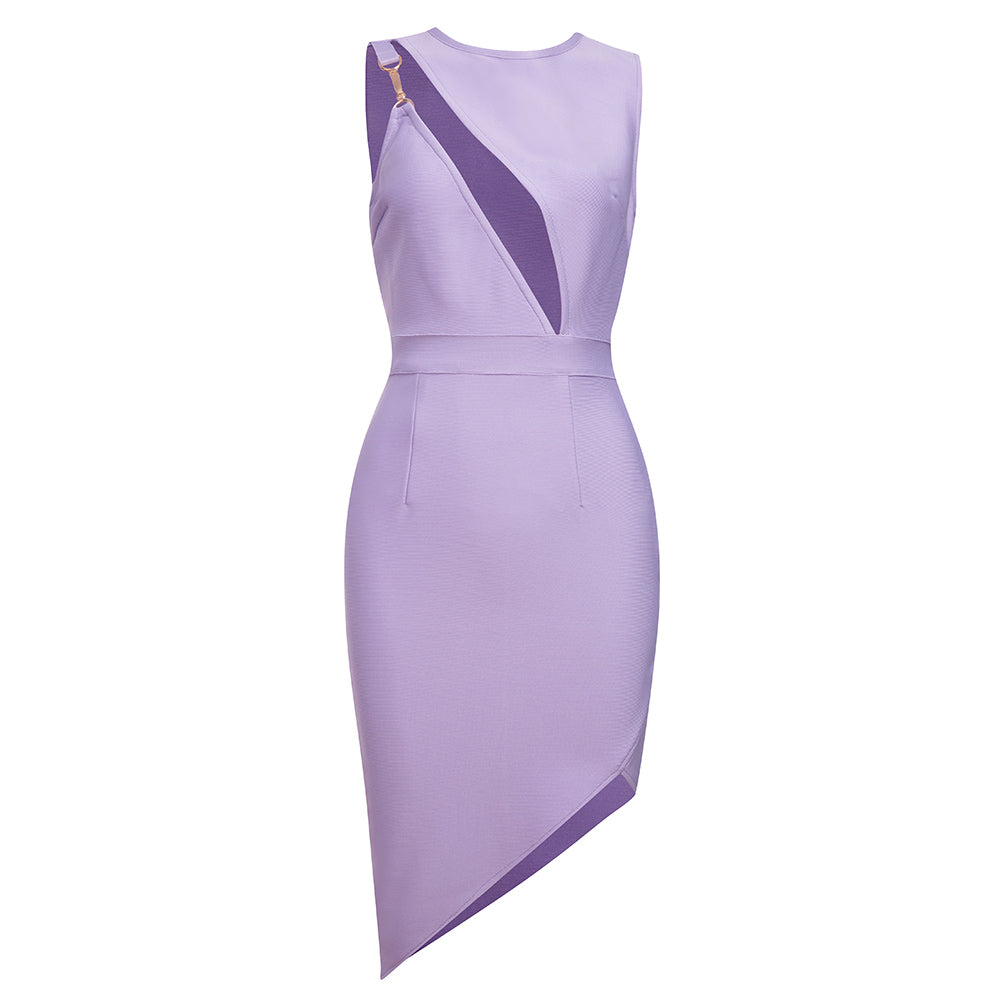 Cut Out Detail Asymmetric Dress Lavender HV8655