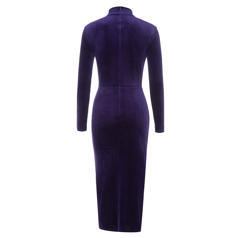Long Sleeve Embellished Midi Velvet Dress HV8987