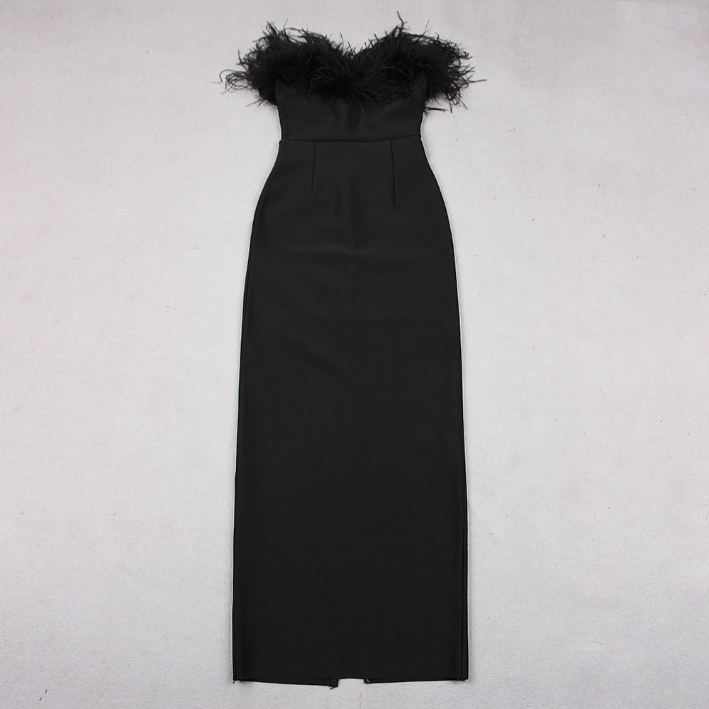 Feather Detail Strapless Maxi Dress HV8791
