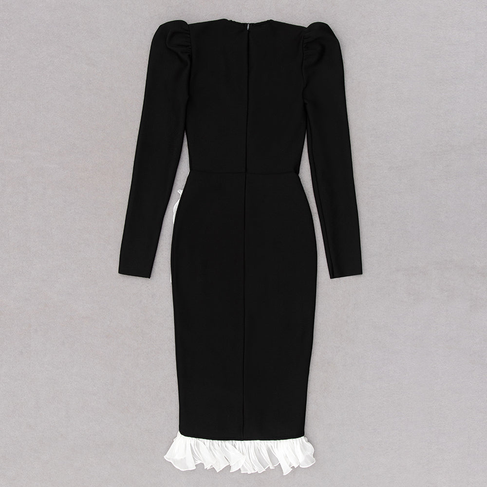 Long Sleeve Ruffle Detail Midi Dress HV8991