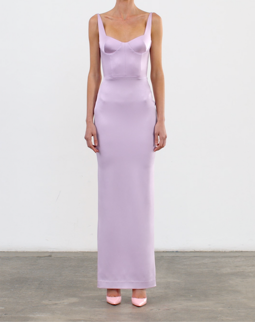 Bustier Detail Midi Silk Dress Lavender V8622