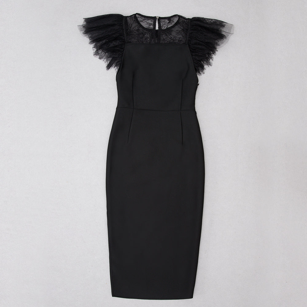 Lace Ruffle Midi Dress HV8784