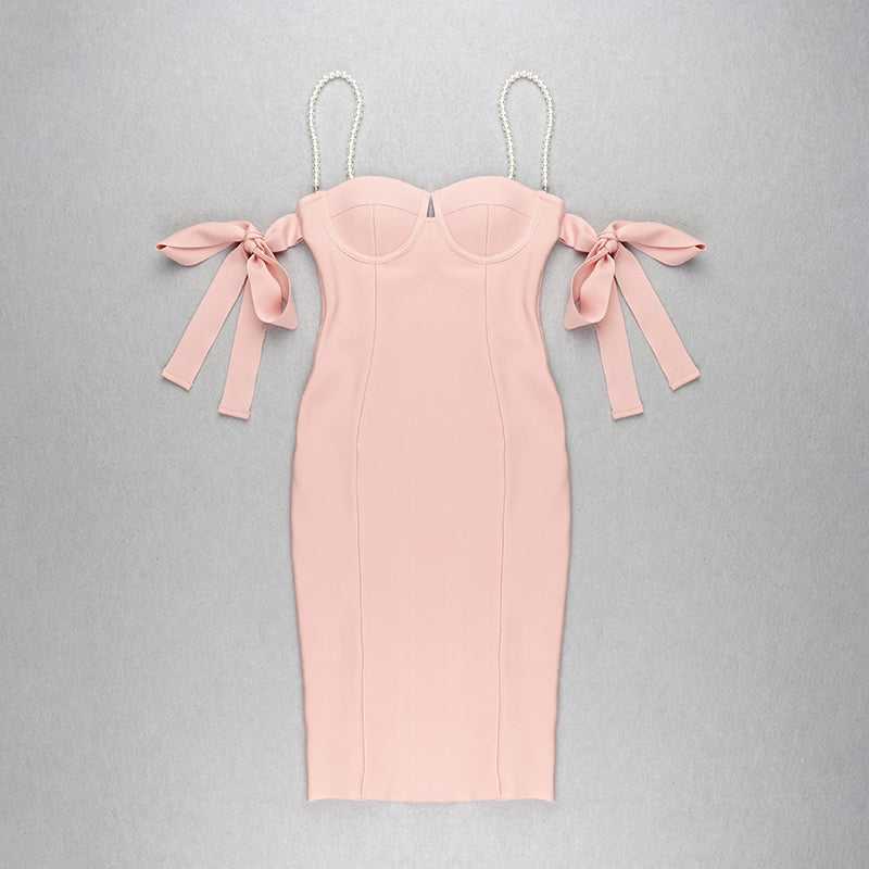Pearl Strap Bardot Bustier Midi Dress HV6523
