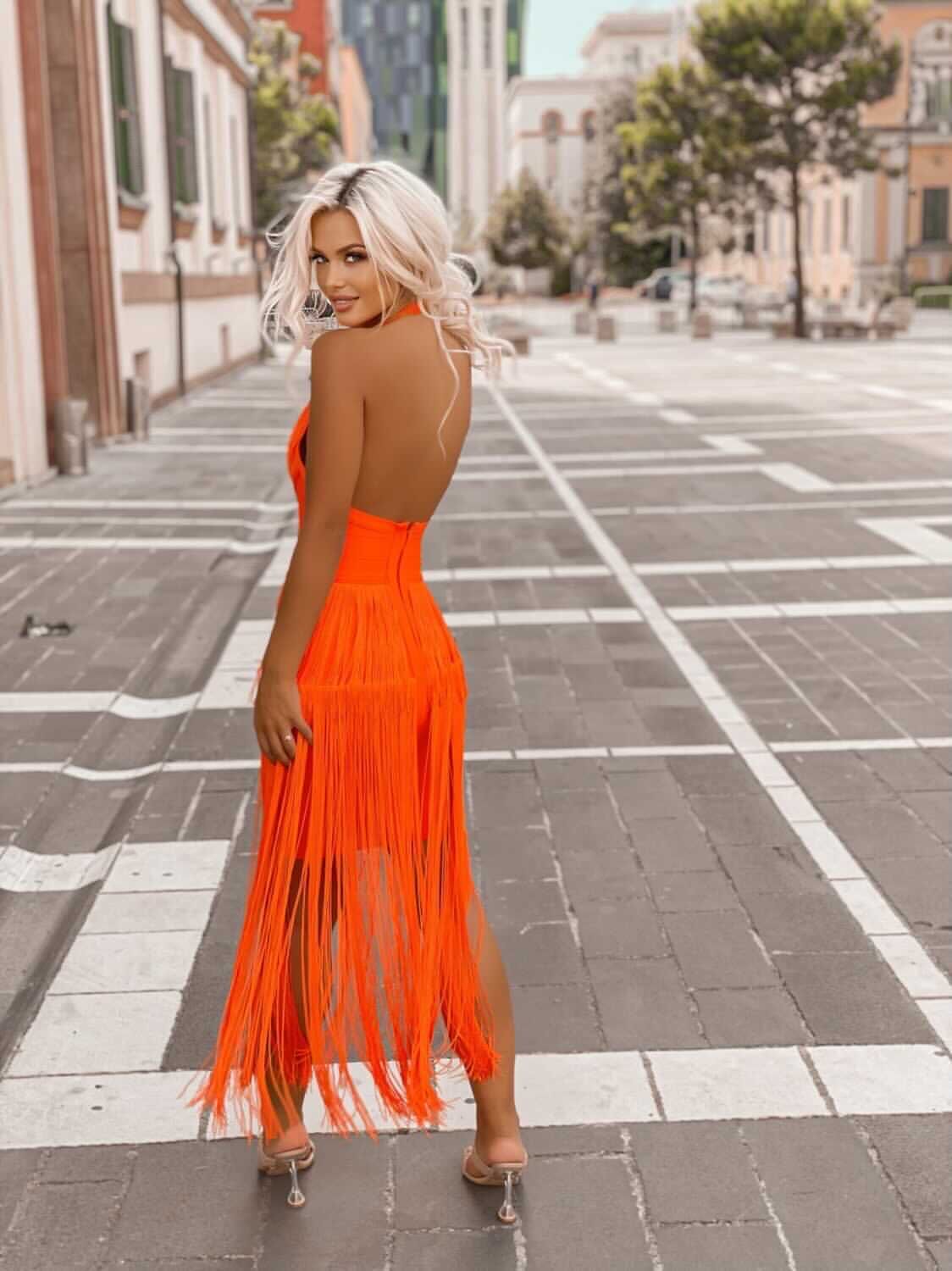 Halter Tassel Midi Dress HV7533