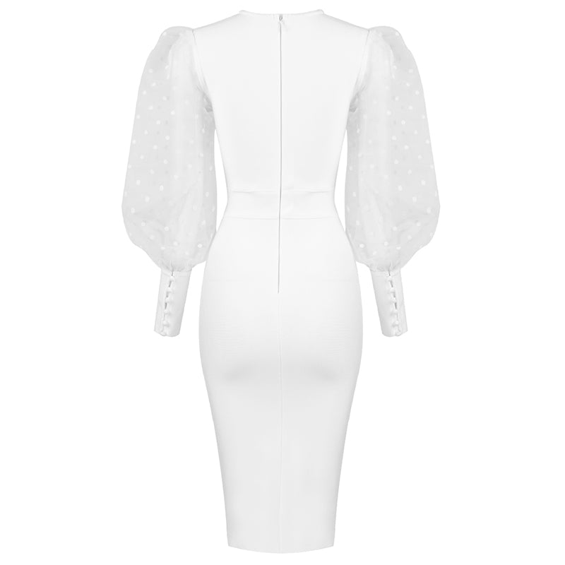 Puff Long Sleeve Midi Dress V8445