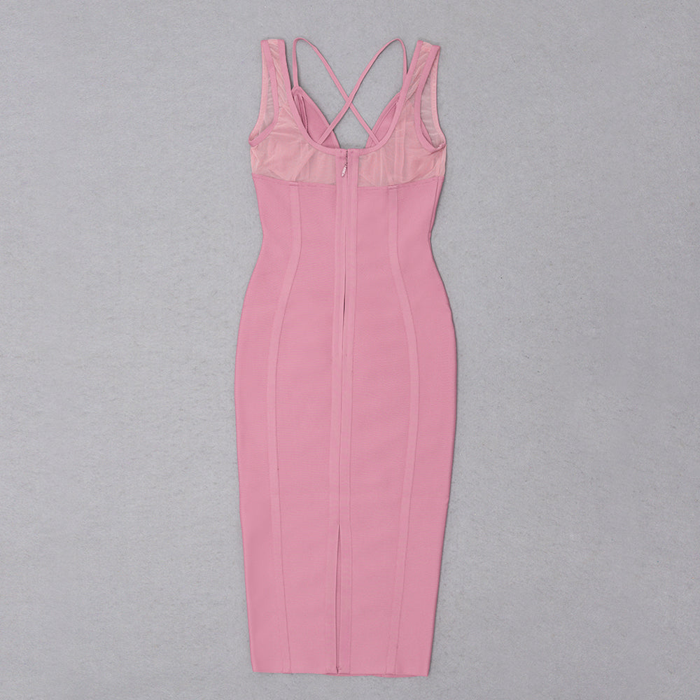 Mesh Bustier Structured Midi Dress HV8632