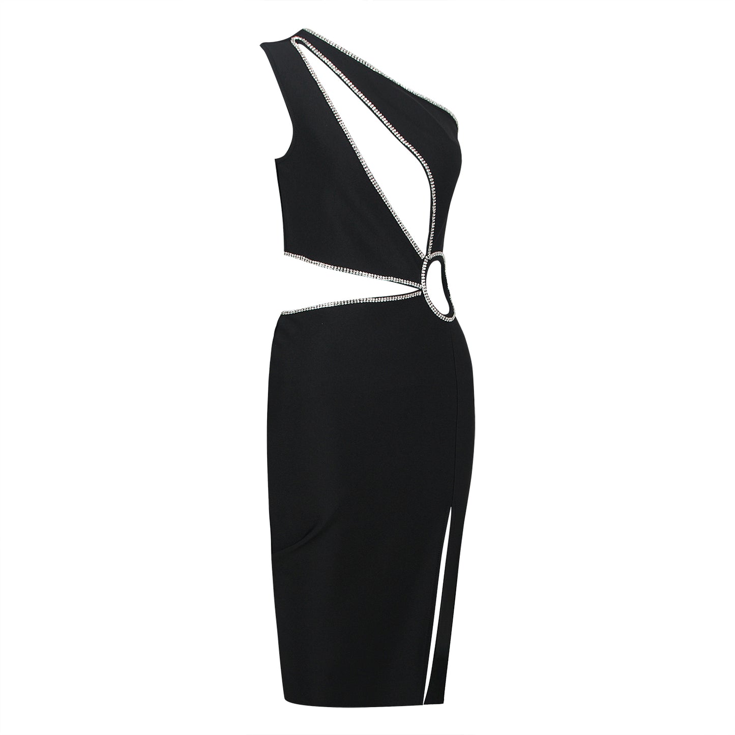 One Shoulder Rhinestone Trim Dress